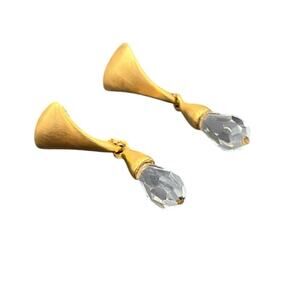 Gold Plated Faceted Teardrop Glass Crystal Bling‎ Drop Dangle Earrings
